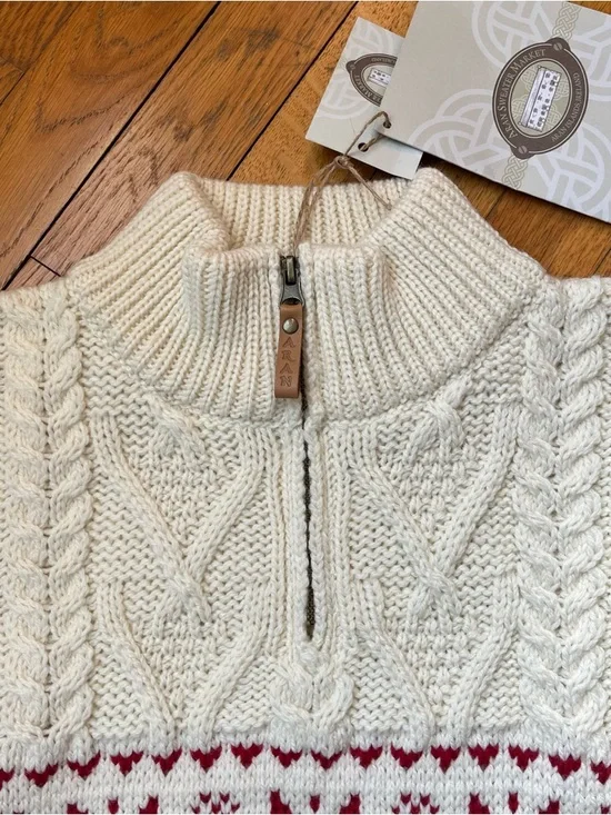 ARAN SWEATER MARKET Irish Knit 100% Wool Cream Cable Knit Half-Zip Sweater - Picture 3 of 14